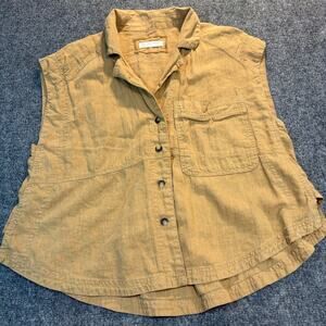 We the Free Womens Medium Brown Linen Blend Sleeveless Button Down Top Boho Chic